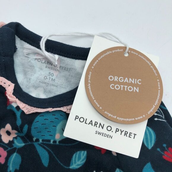 Polarn O. Pyret Baby Dress Floral & Animal Print Long Sleeve Organic Cotton 0-1M - Picture 3 of 7